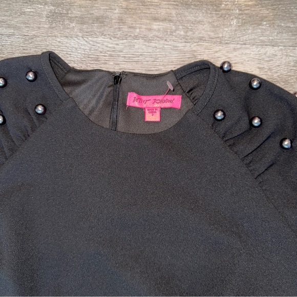 Betsey Johnson Womens Sz 2 A Line Sheath Dress Black Cap Bead Sleeve Above Knee - Picture 3 of 4